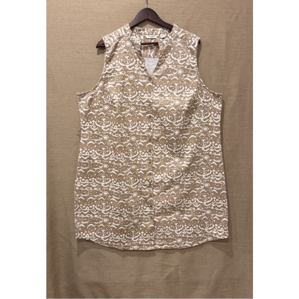 Sleeveless Stretch Sheath Women’s 24W‎ Dress With Belt Beige & White Resort Wear